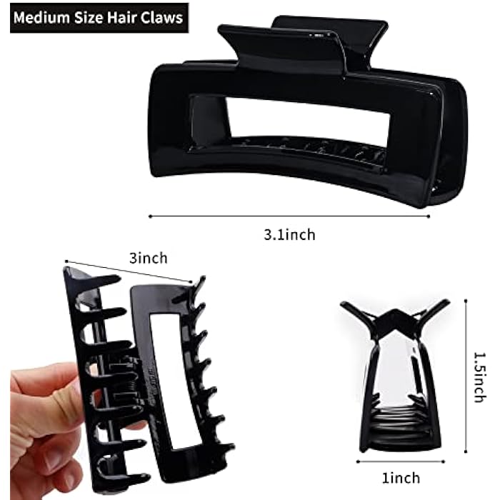 Auseibeely 6 Pack Medium Claw Clips, Hair Claw Clips for Women Girls, 3.5 Square Non-slip Hair Clips, Rectangle Claw Hair Clips, Matte Hair Claws Hair Styling Accessories Banana Hair Jaw Clip for Thin Hair - Image 3